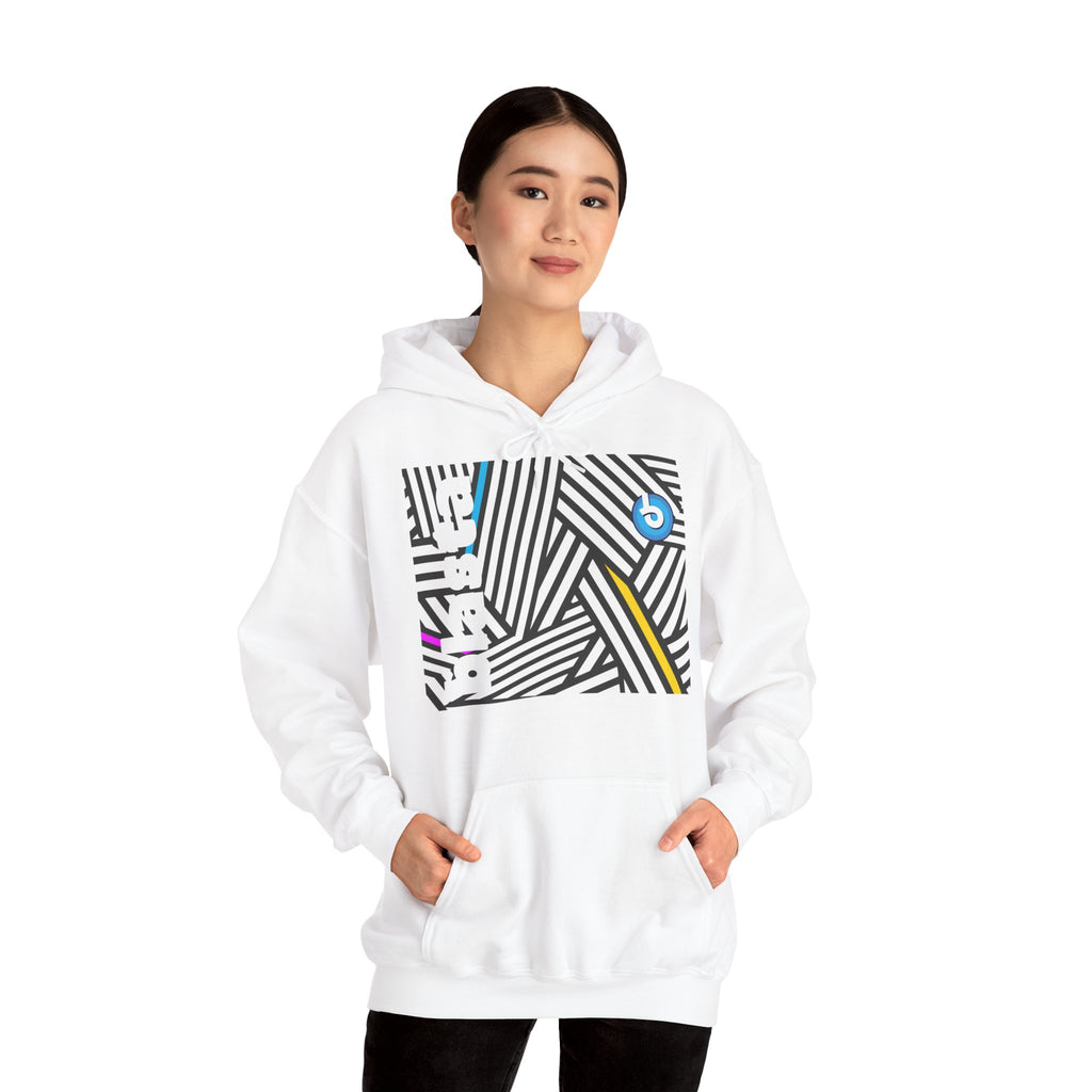 Blasta Brass Geometric Logo Hoodie — Abstract Striped Graphic Pullover