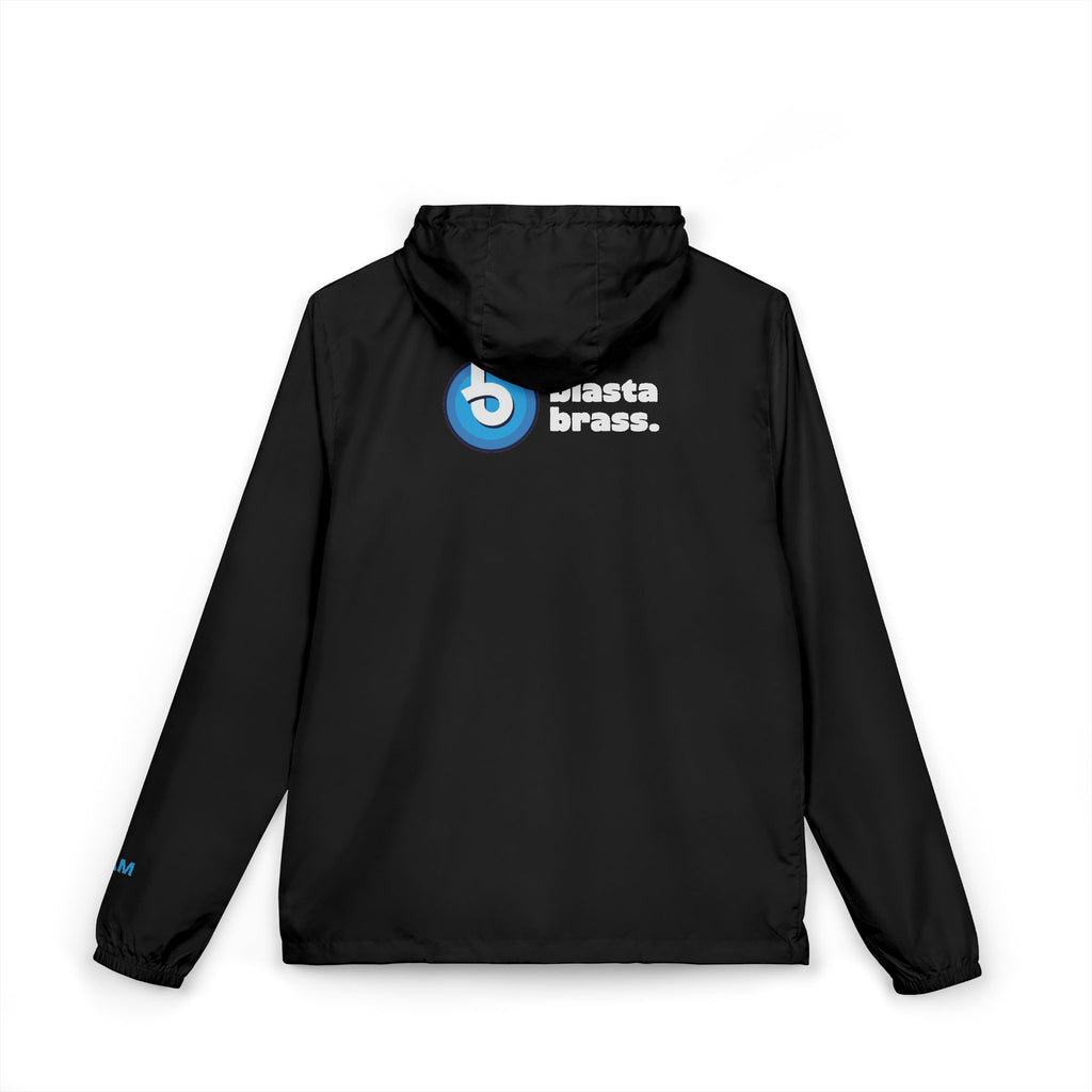 Windbreaker Jacket — Blue Target Logo Windbreaker with 'whitebe brave.' Back Print