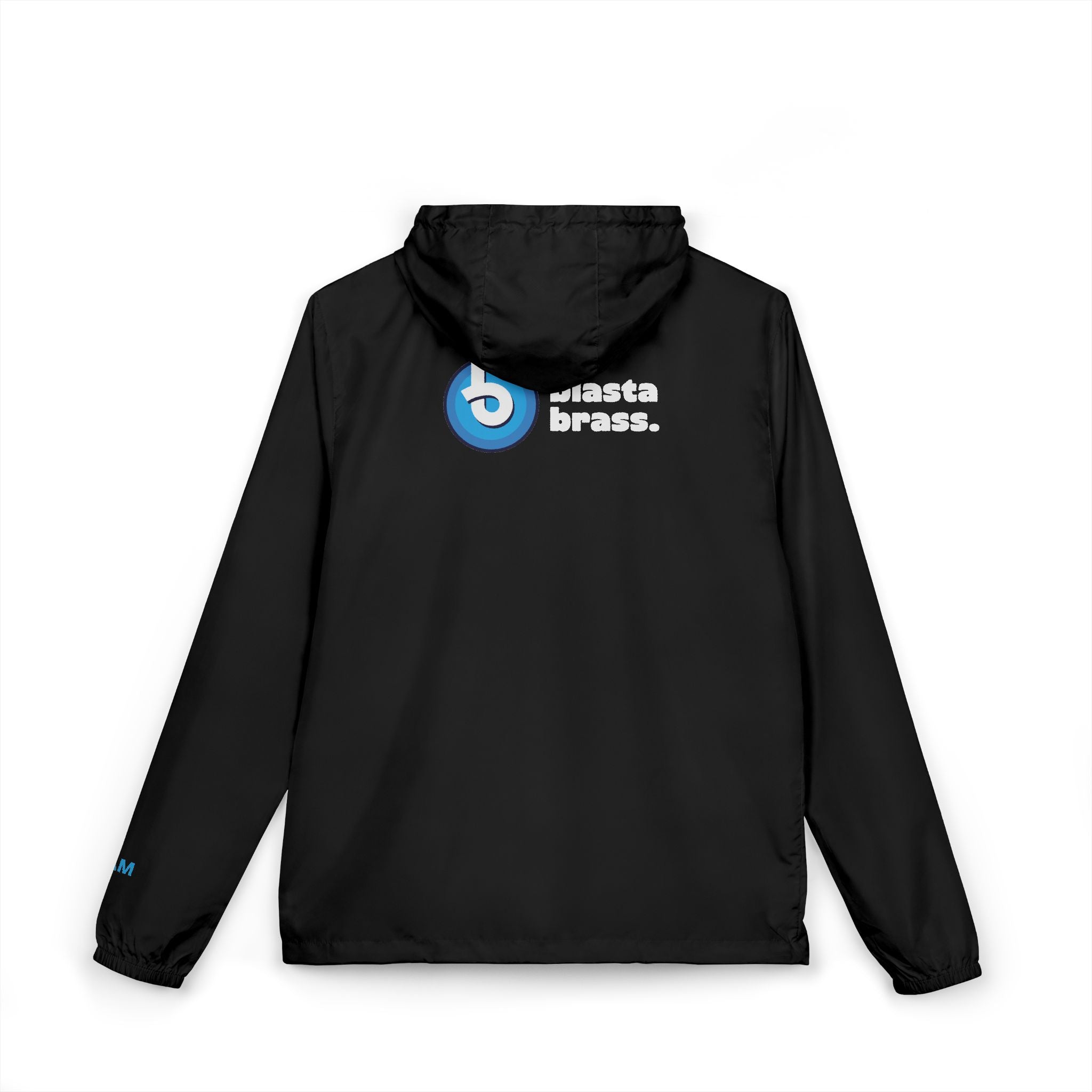 Windbreaker Jacket — Blue Target Logo Windbreaker with 'whitebe brave.' Back Print