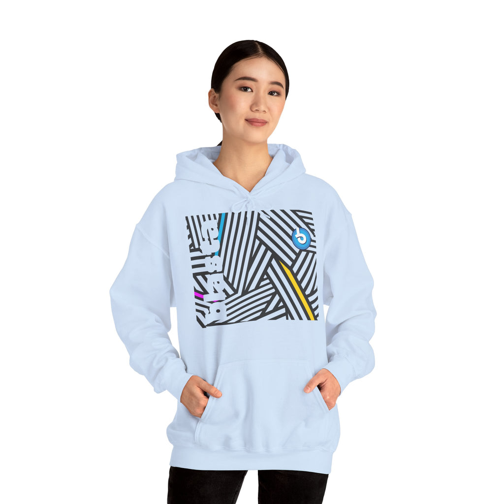 Blasta Brass Geometric Logo Hoodie — Abstract Striped Graphic Pullover