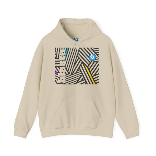 Blasta Brass Geometric Logo Hoodie — Abstract Striped Graphic Pullover