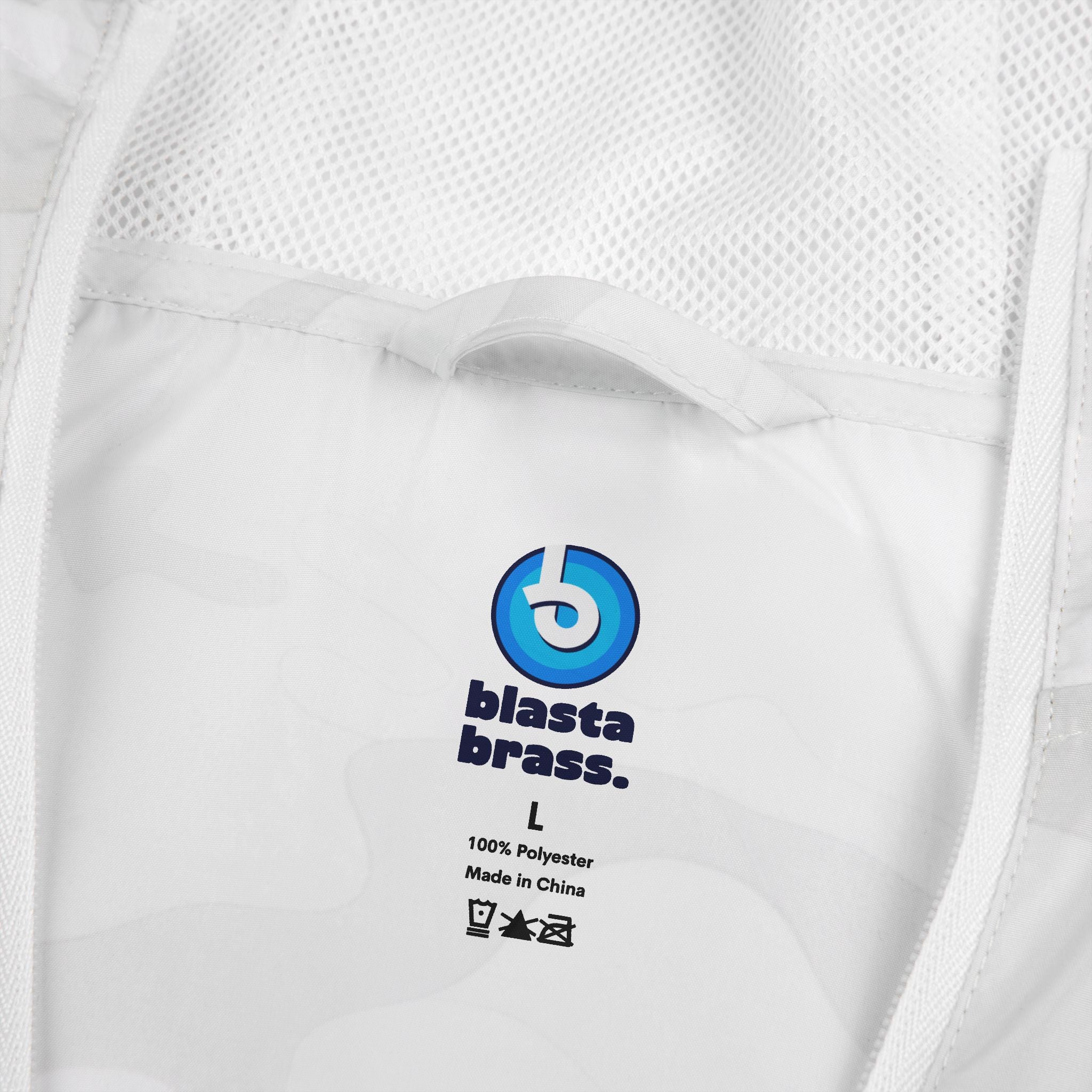 Windbreaker Jacket — Blue Target Logo Windbreaker with 'whitebe brave.' Back Print