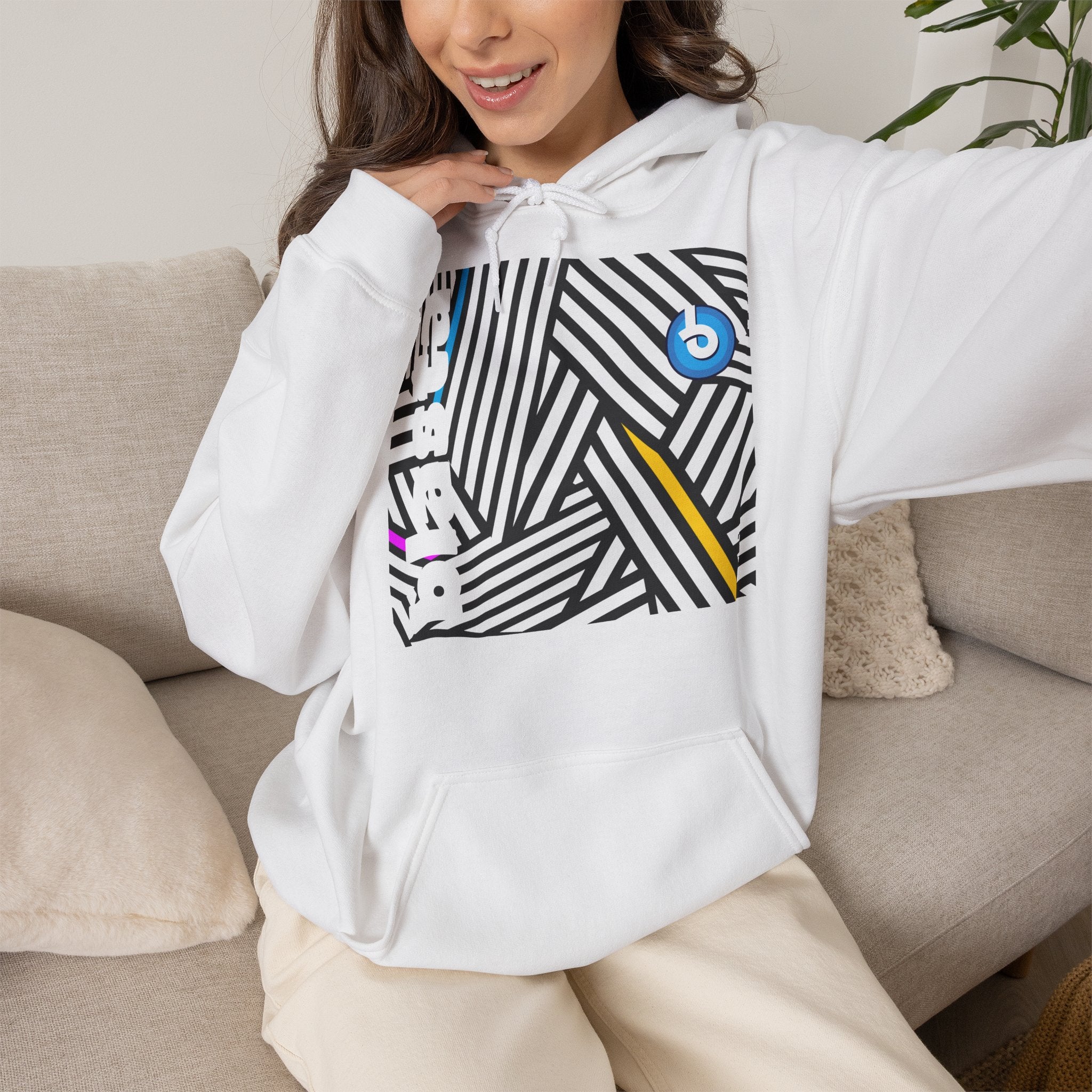 Blasta Brass Geometric Logo Hoodie — Abstract Striped Graphic Pullover