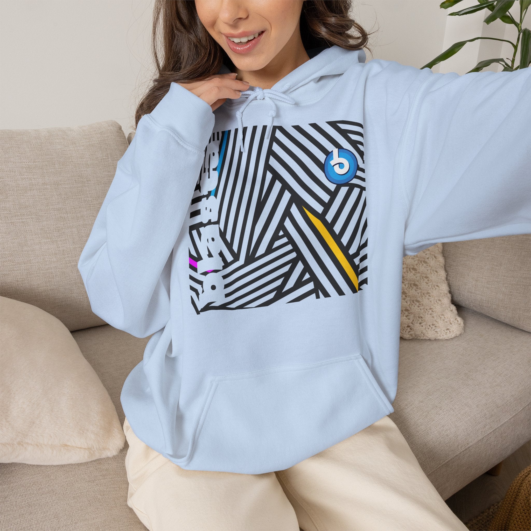 Blasta Brass Geometric Logo Hoodie — Abstract Striped Graphic Pullover