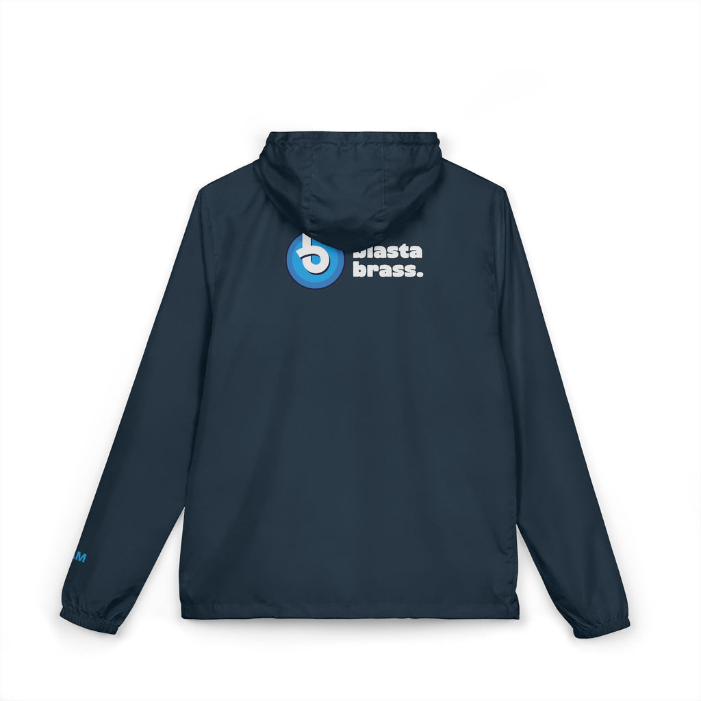 Windbreaker Jacket — Blue Target Logo Windbreaker with 'whitebe brave.' Back Print