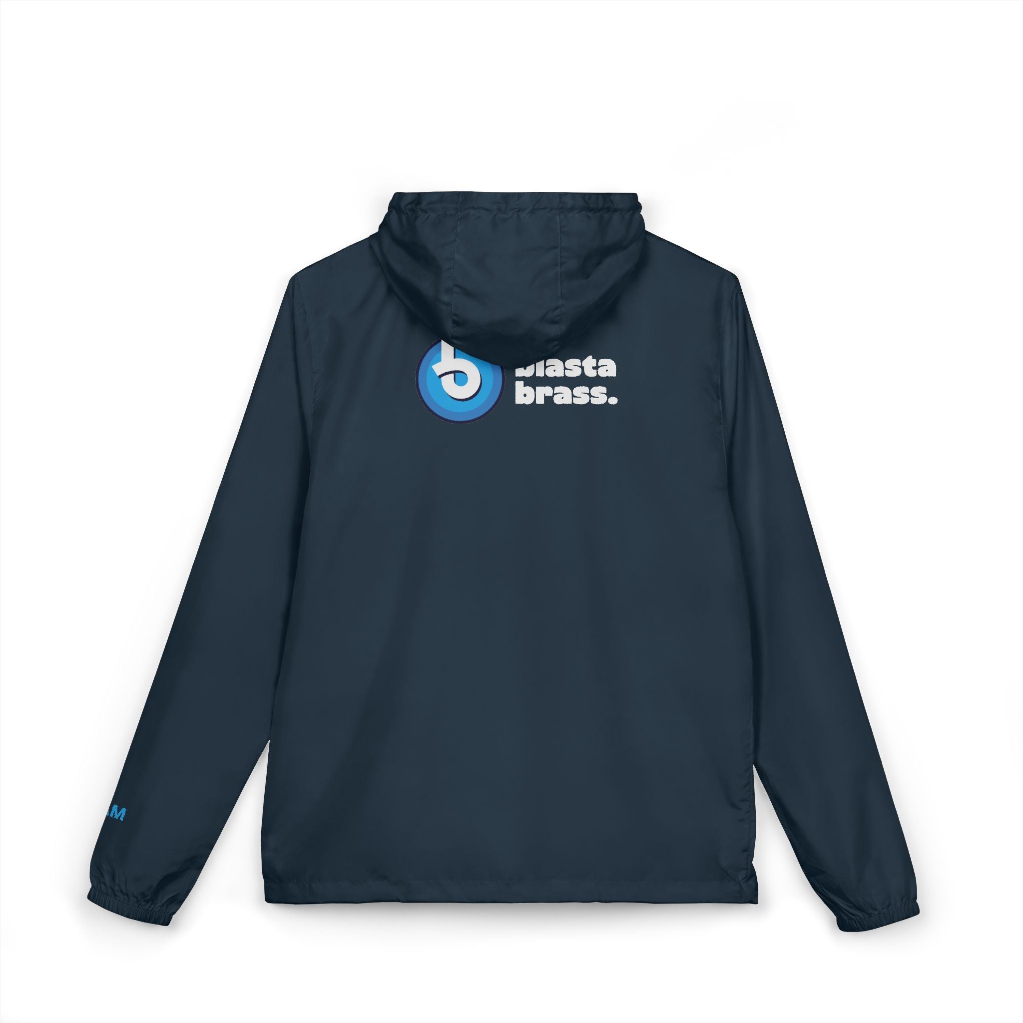 Windbreaker Jacket — Blue Target Logo Windbreaker with 'whitebe brave.' Back Print