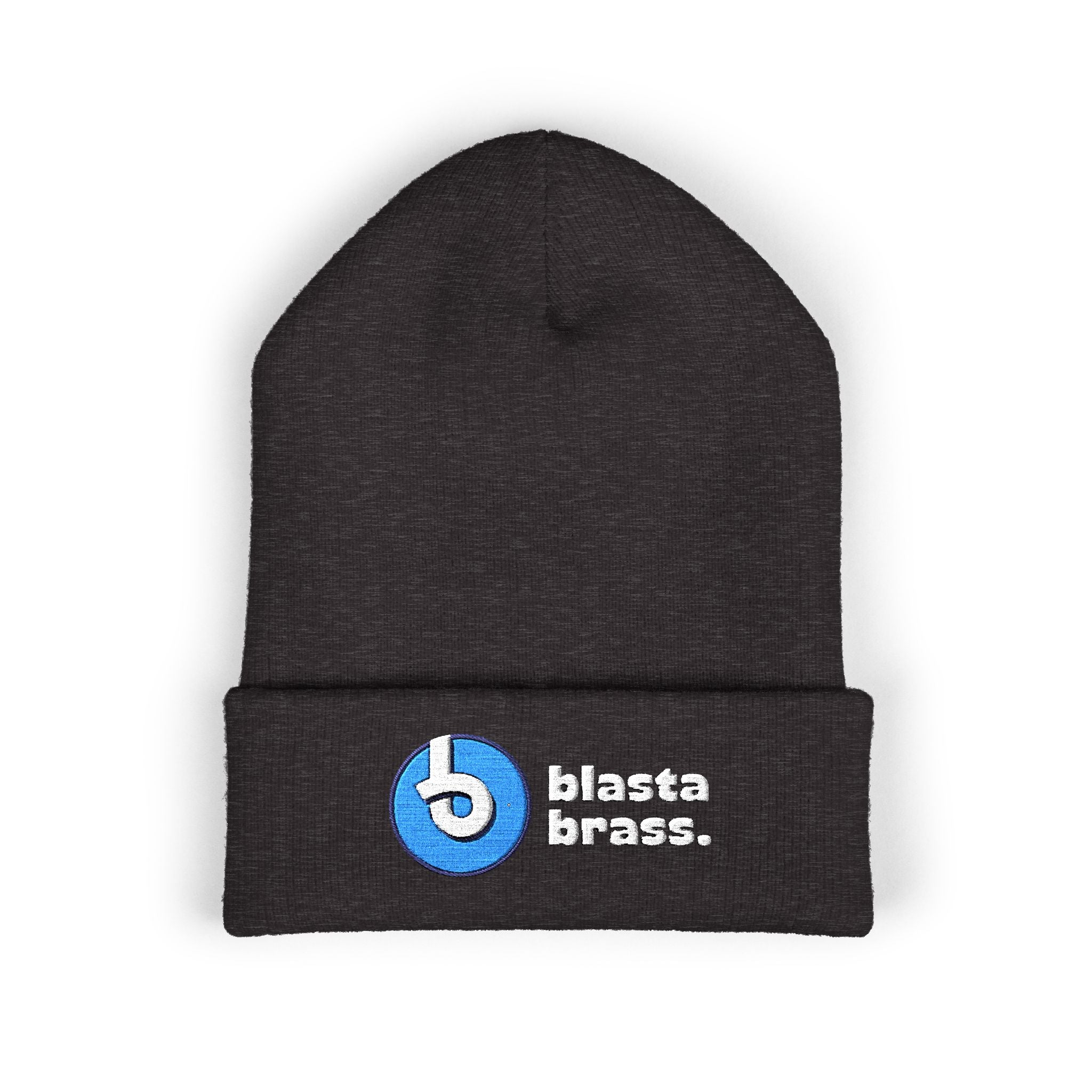 Blasta Brass Embroidered Cuffed Beanie — Olive Knit Winter Hat