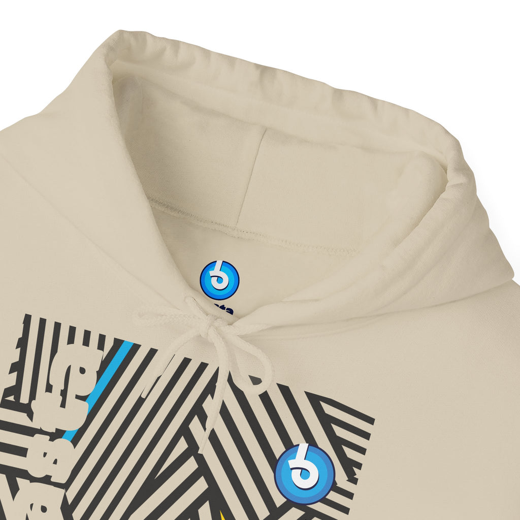 Blasta Brass Geometric Logo Hoodie — Abstract Striped Graphic Pullover