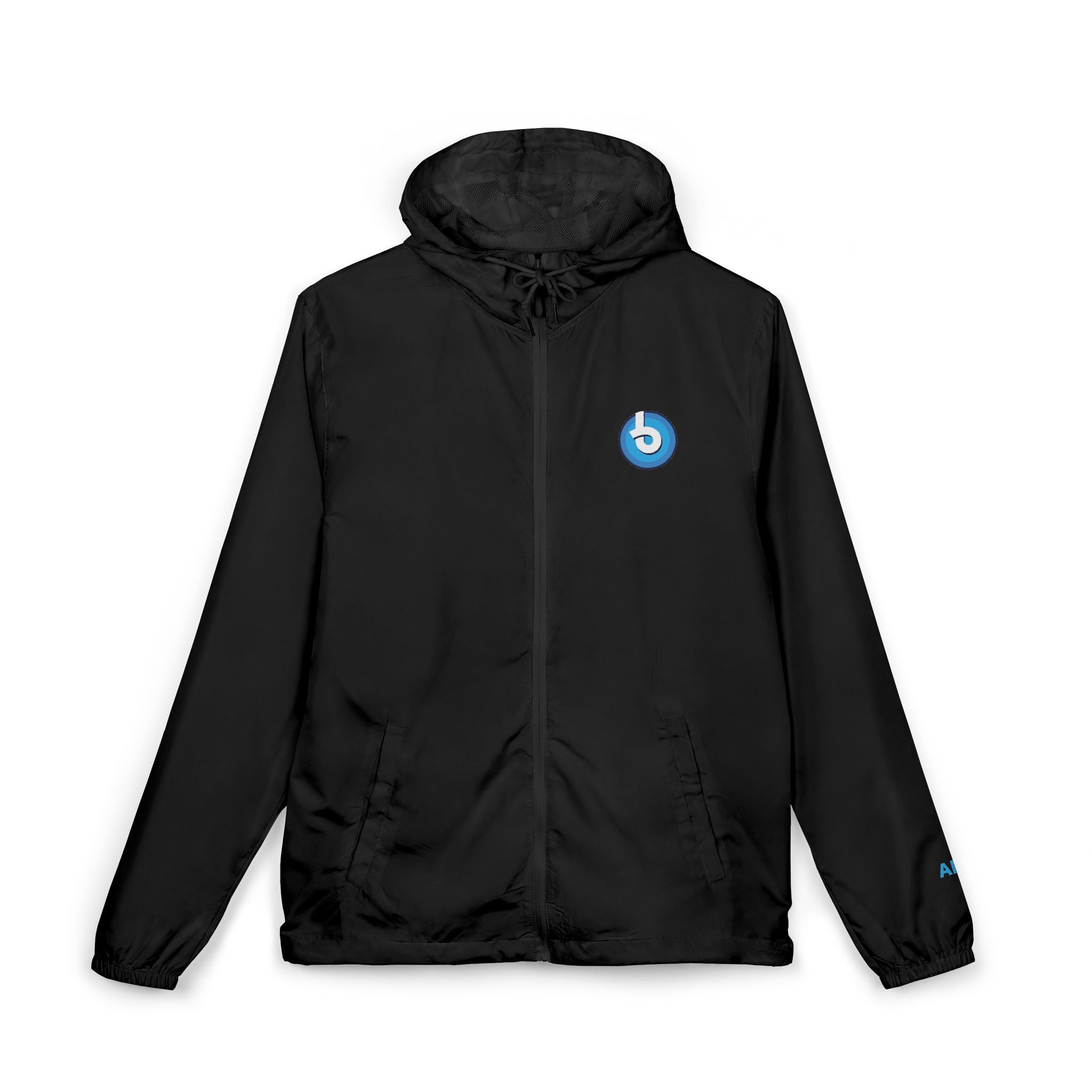 Windbreaker Jacket — Blue Target Logo Windbreaker with 'whitebe brave.' Back Print