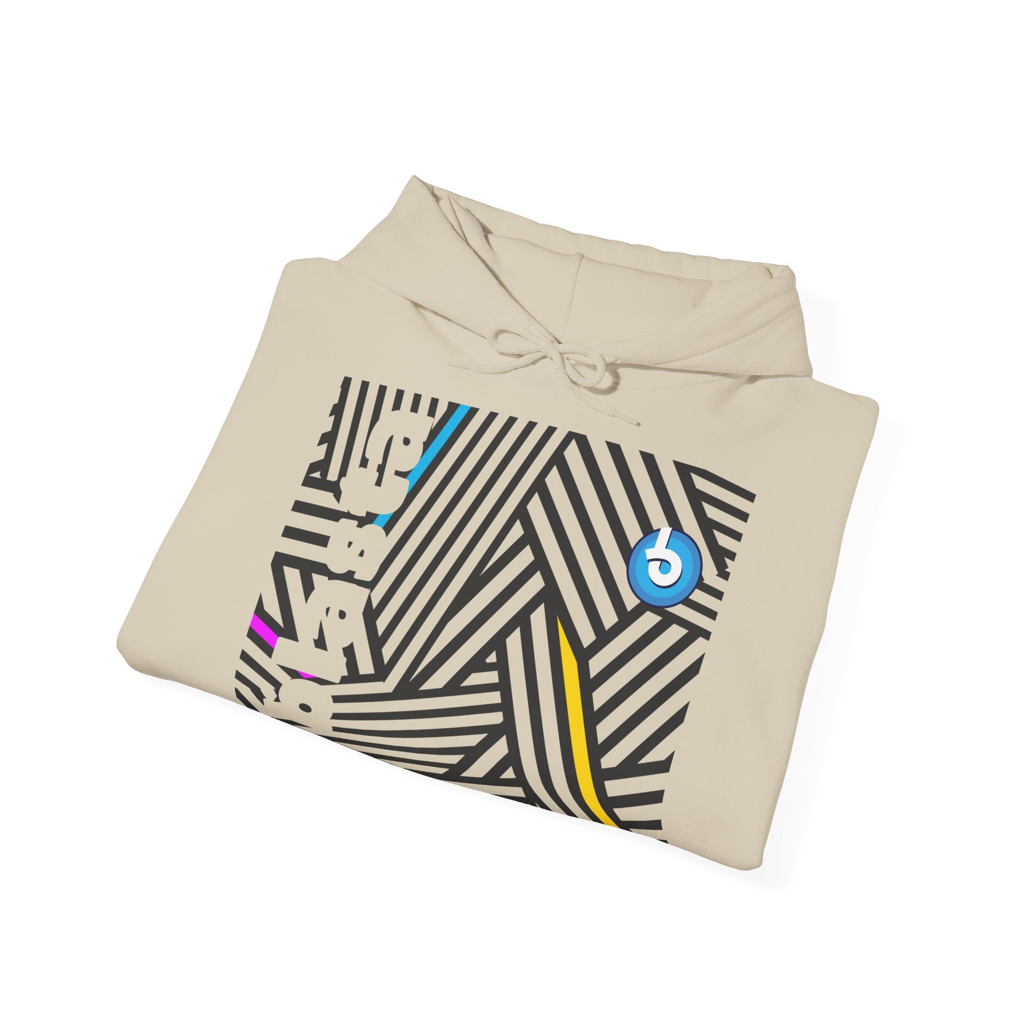 Blasta Brass Geometric Logo Hoodie — Abstract Striped Graphic Pullover