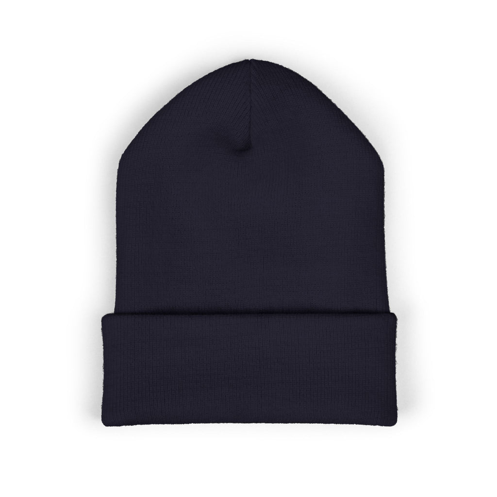Blasta Brass Embroidered Cuffed Beanie — Olive Knit Winter Hat