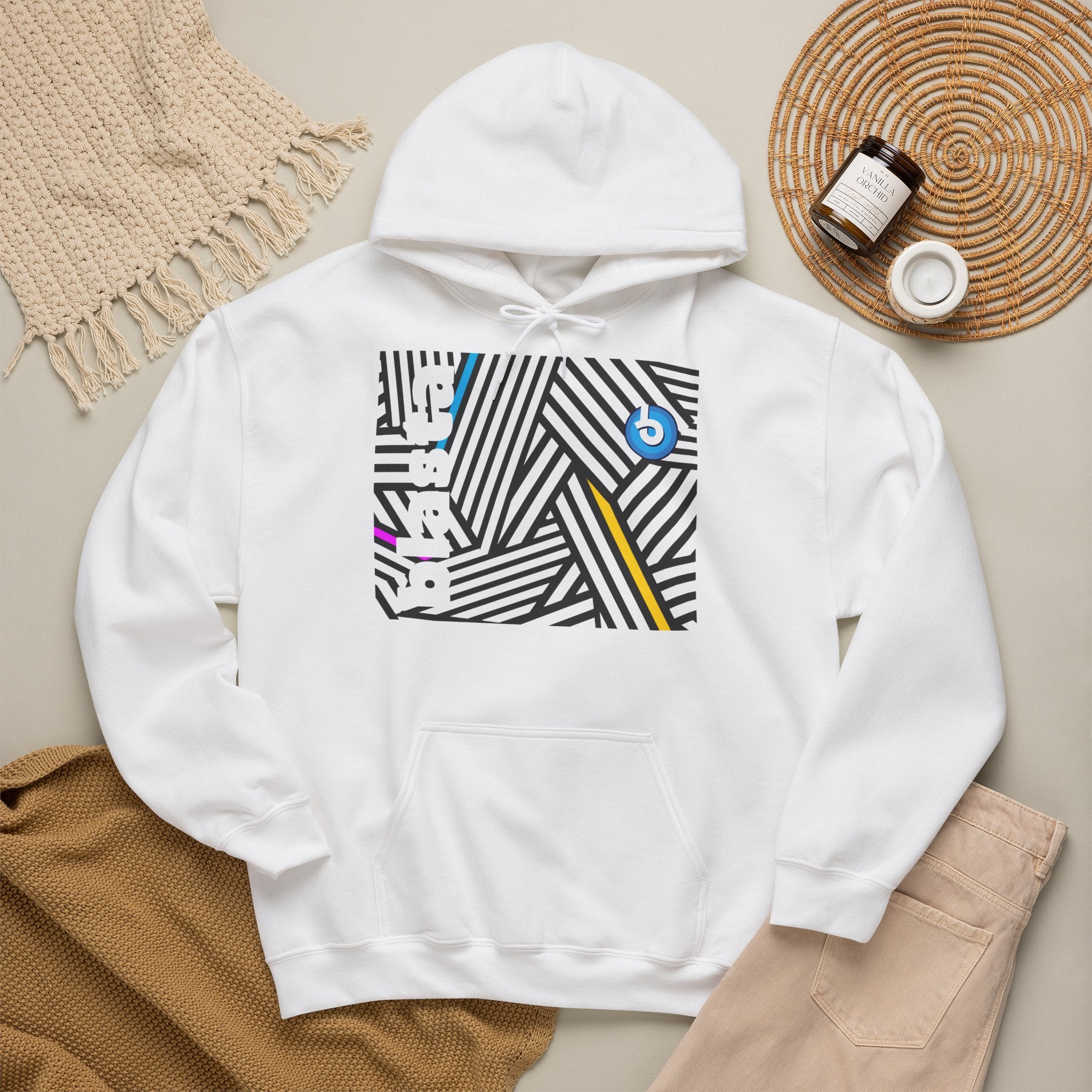 Blasta Brass Geometric Logo Hoodie — Abstract Striped Graphic Pullover