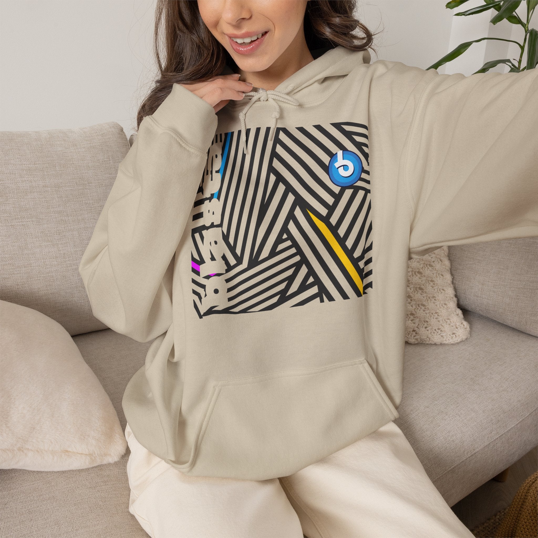 Blasta Brass Geometric Logo Hoodie — Abstract Striped Graphic Pullover