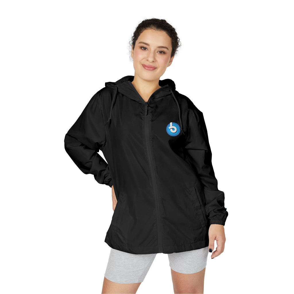Windbreaker Jacket — Blue Target Logo Windbreaker with 'whitebe brave.' Back Print