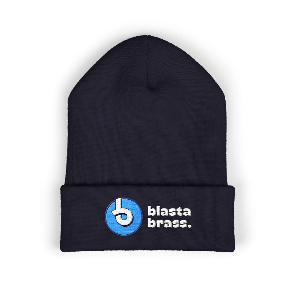 Blasta Brass Embroidered Cuffed Beanie — Olive Knit Winter Hat