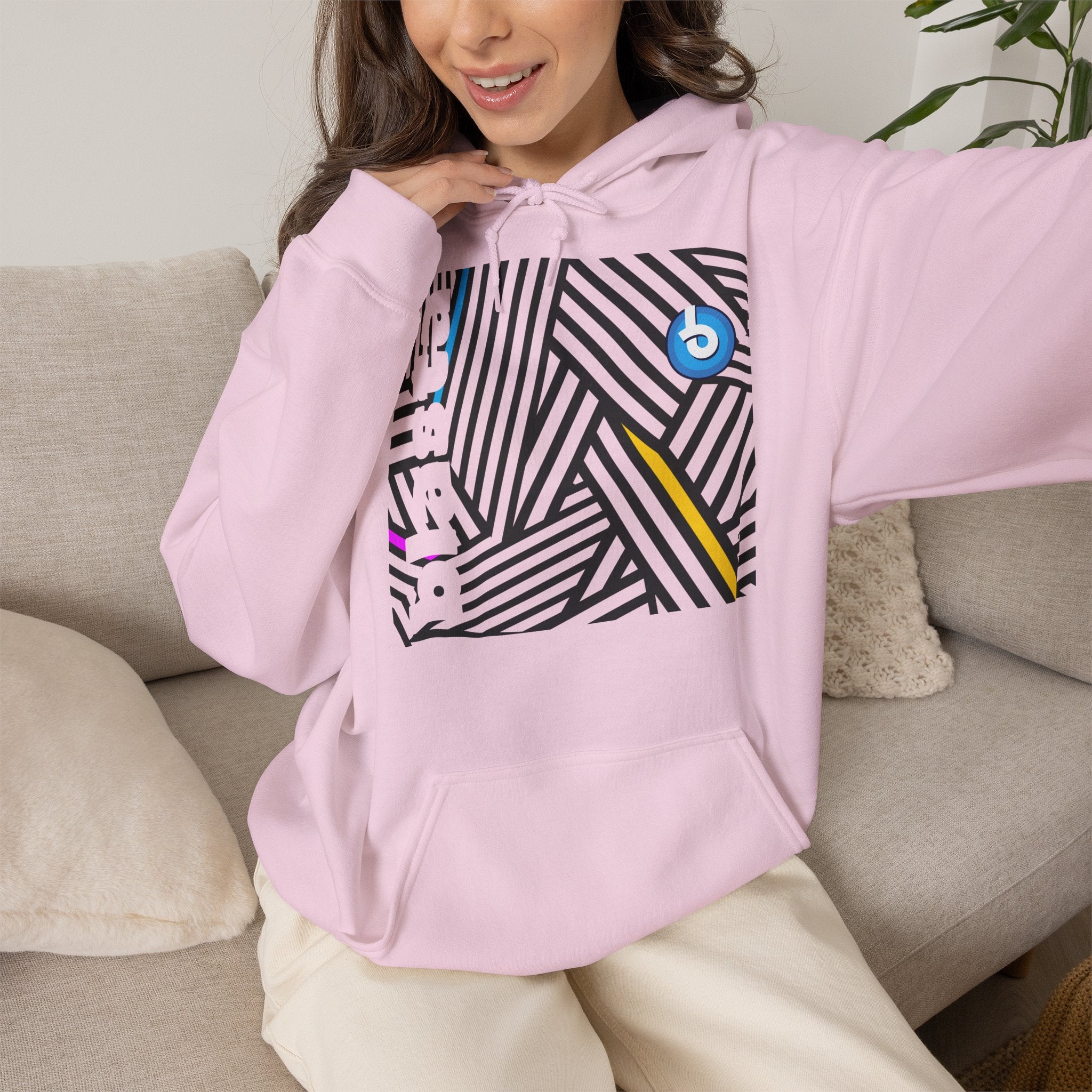 Blasta Brass Geometric Logo Hoodie — Abstract Striped Graphic Pullover