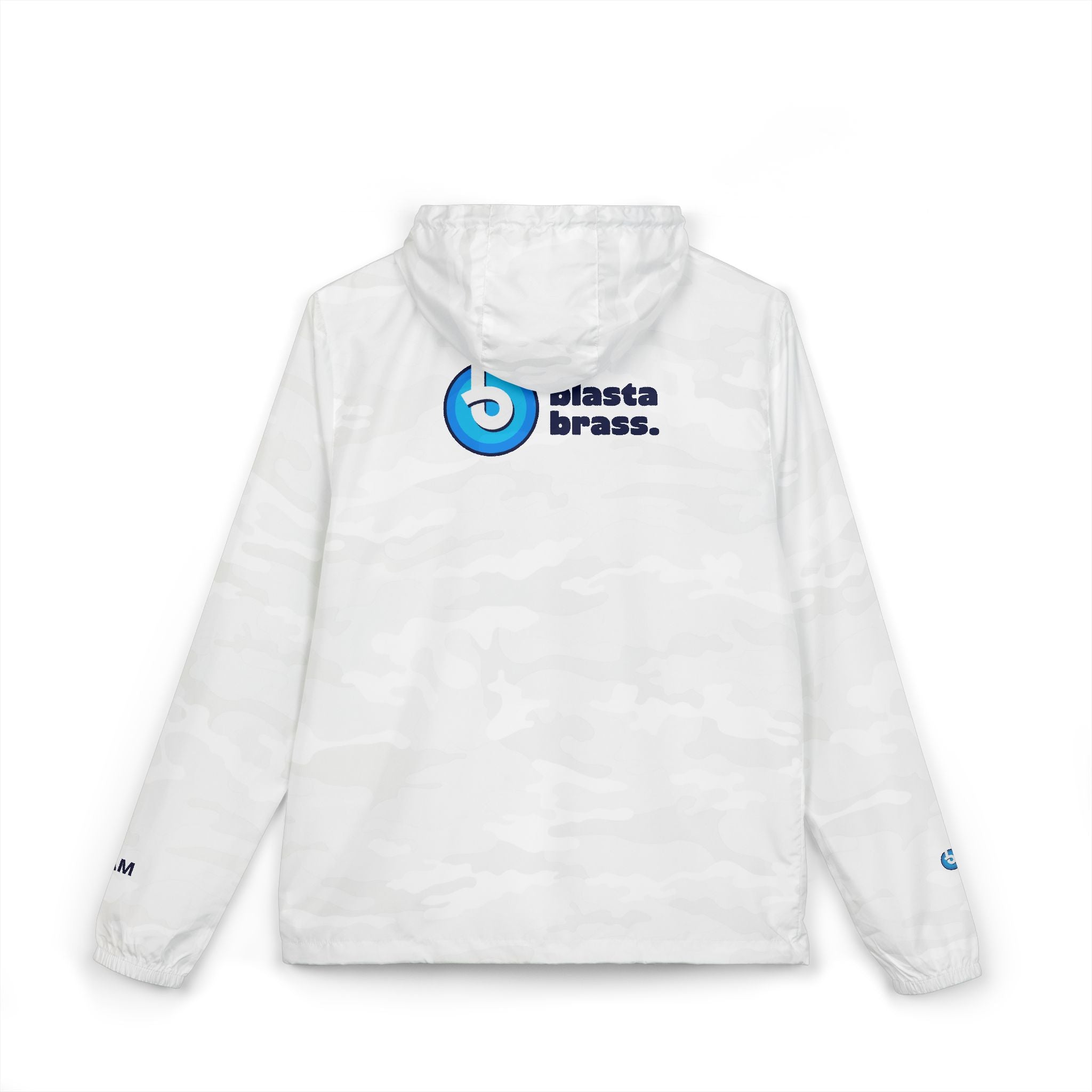 Windbreaker Jacket — Blue Target Logo Windbreaker with 'whitebe brave.' Back Print