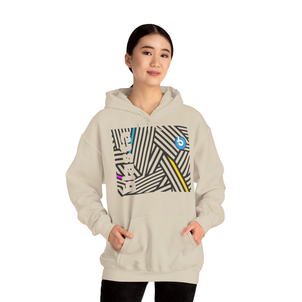 Blasta Brass Geometric Logo Hoodie — Abstract Striped Graphic Pullover
